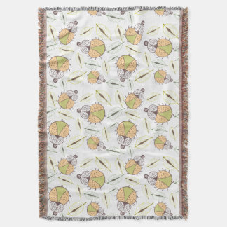 Little funny tick bug and leafs seamless pattern throw blanket