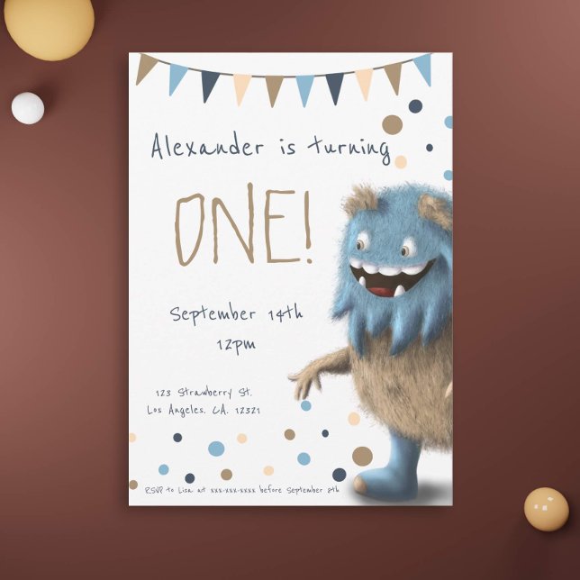 Little furry monster first birthday invitation (Creator Uploaded)