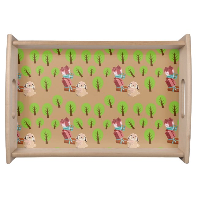Little furry rabbit carries gifts pattern serving tray (Front)