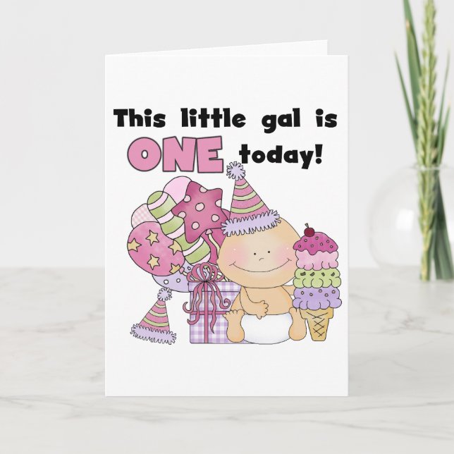 Little Gal is One Tshirts and Gifts Card (Front)