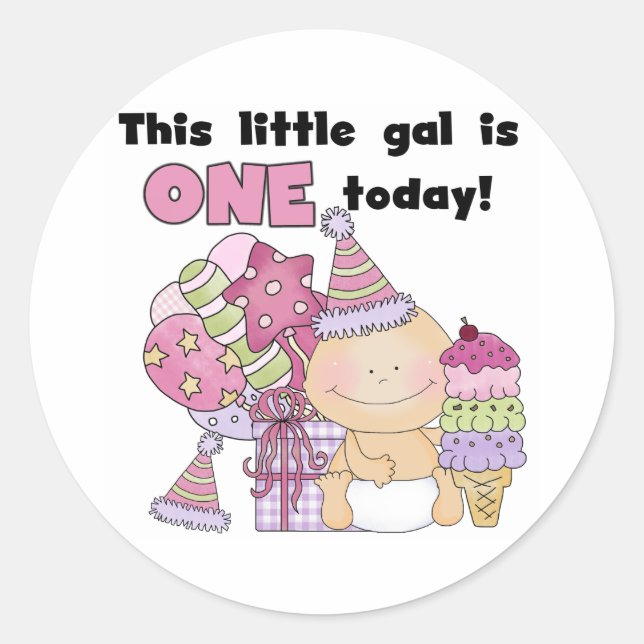Little Gal is One Tshirts and Gifts Classic Round Sticker (Front)