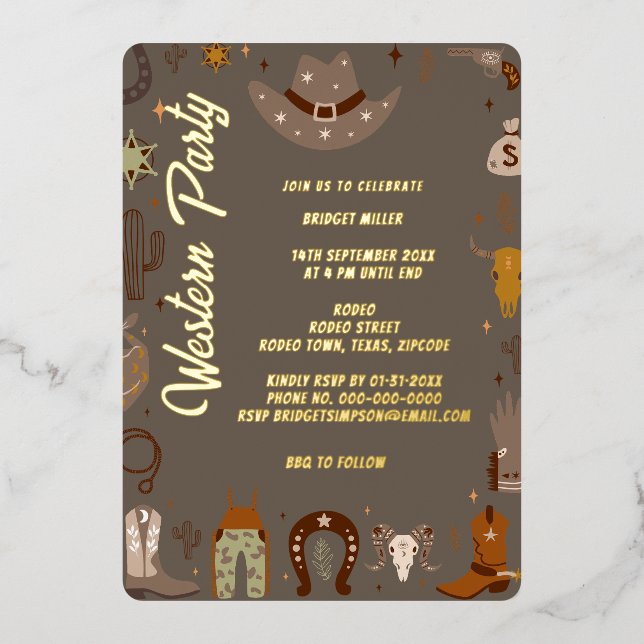 little gender neutral western BBQ party Foil Invitation (Front)