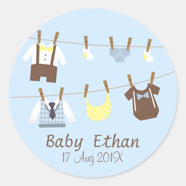 Little Gentleman Baby Boy Shower Party Favors Classic Round Sticker (Front)
