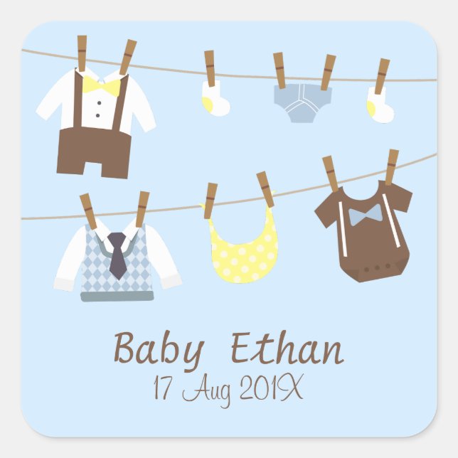 Little Gentleman Baby Boy Shower Party Favors Square Sticker (Front)
