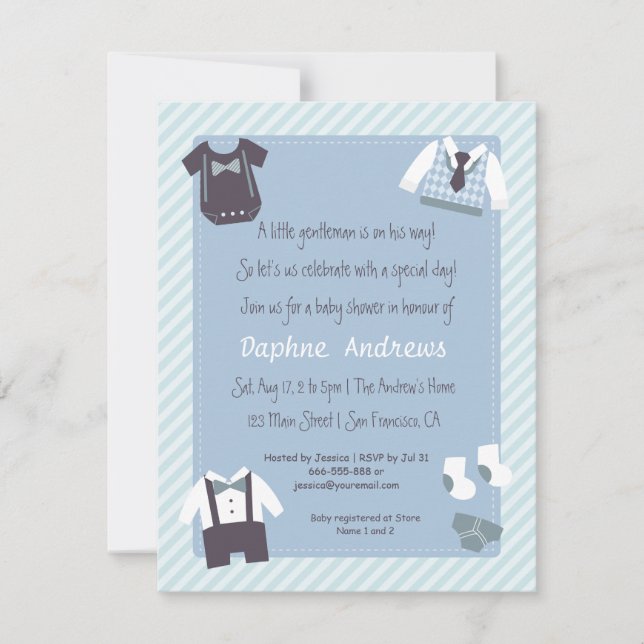 Little Gentleman Baby Boy Shower Party Invitations (Front)
