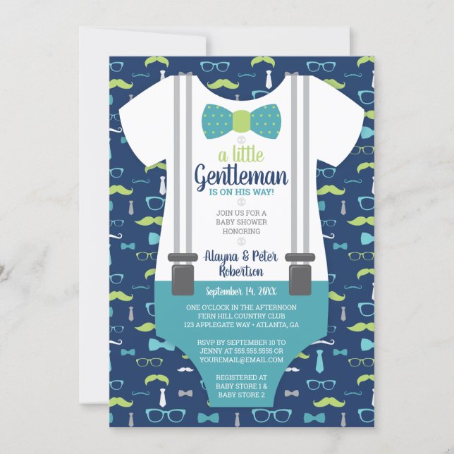 Little Gentleman Baby Shower Invitation, Bow Tie Invitation (Front)