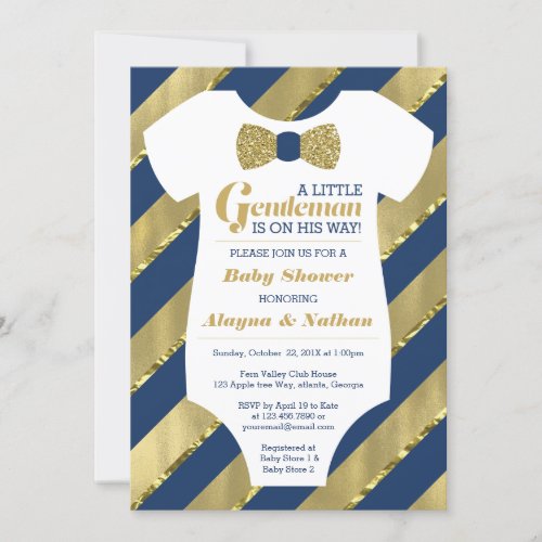 Little Gentleman Baby Shower Invitation Faux Gold Invitation