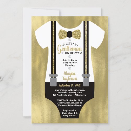 Little Gentleman Baby Shower Invitation Faux Gold Invitation