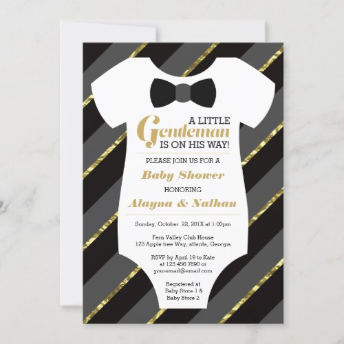 Little Gentleman Baby Shower Invitation Faux Gold Invitation