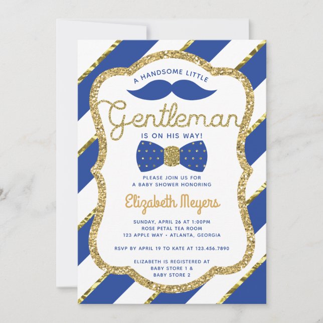 Little Gentleman Baby Shower Invitation, Faux Gold Invitation (Front)