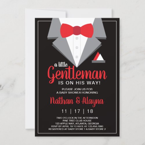 Little Gentleman Baby Shower Invitation Tuxedo Invitation