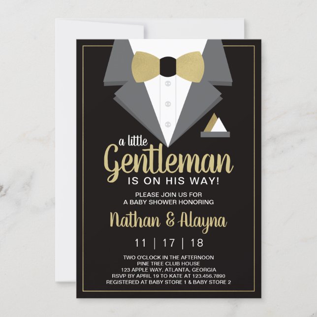 Little Gentleman Baby Shower Invitation, Tuxedo Invitation (Front)