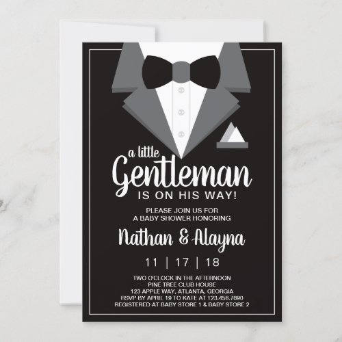 Little Gentleman Baby Shower Invitation Tuxedo Invitation
