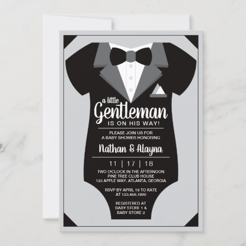 Little Gentleman Baby Shower Invitation Tuxedo Invitation