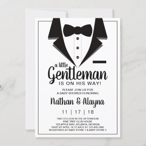 Little Gentleman Baby Shower Invitation Tuxedo Invitation