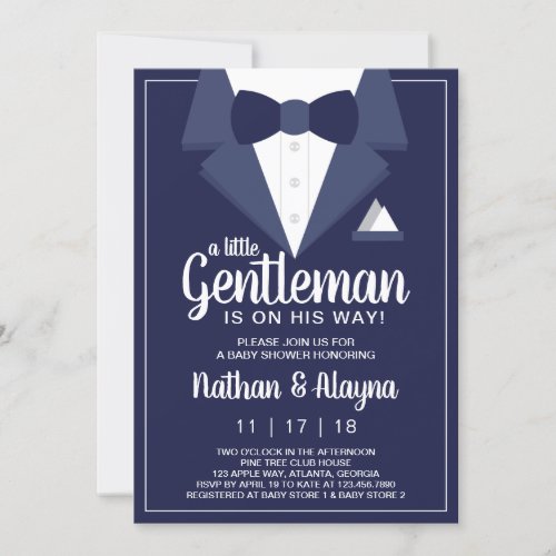 Little Gentleman Baby Shower Invitation Tuxedo Invitation