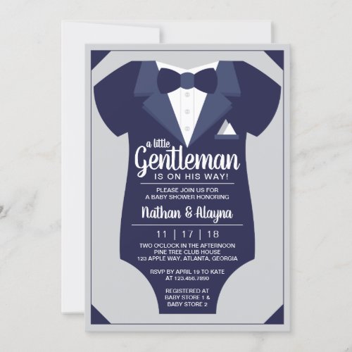 Little Gentleman Baby Shower Invitation Tuxedo Invitation