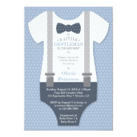 Little Gentleman Baby Shower Invite, Blue, Gray Card