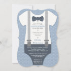Little Gentleman Baby Shower Invite, Blue, Gray