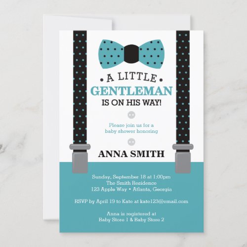 Little Gentleman Baby Shower Invite Teal Black Invitation