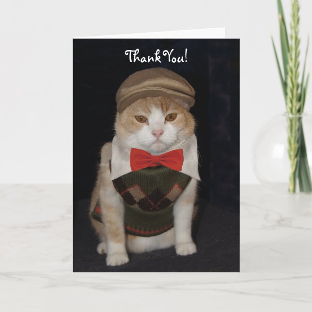 Little Gentleman Cat in Argyle Sweater Thank You (Front)