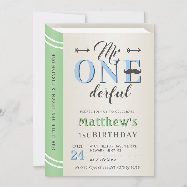 Little Gentleman Mr Onederful 1st First Birthday Invitation (Front)