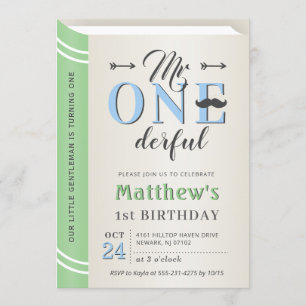 Little Gentleman Mr Onederful 1st First Birthday Invitation