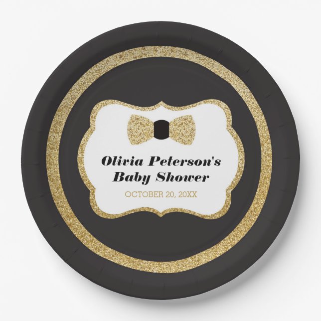 Little Gentleman Plates, Black, Gold Paper Plates (Front)