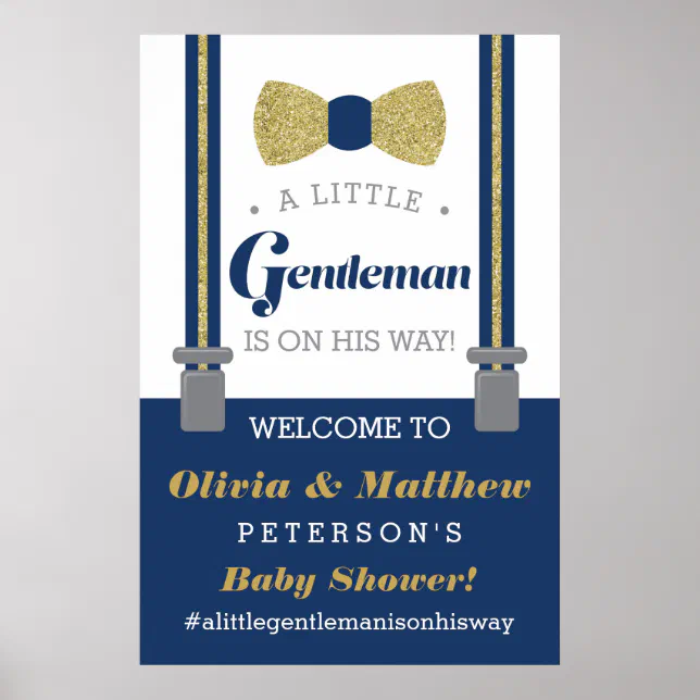 Little Gentleman Welcome Sign Poster, Faux Glitter | Zazzle