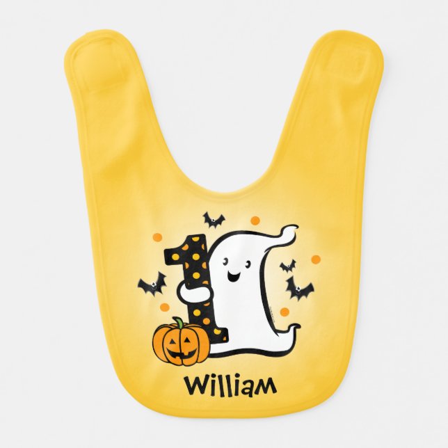 Little Ghost 1st Birthday Baby Bib (Front)