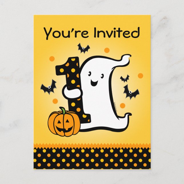 Little Ghost 1st Birthday Postcard Invitation (Front)