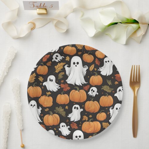 Little Ghost And Pumpkins Paper Plates