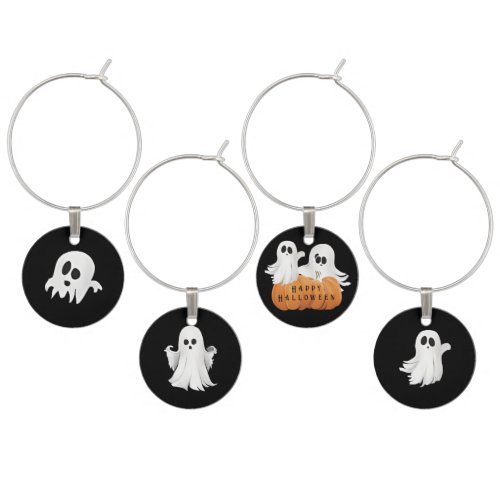 Little Ghost And Pumpkins Wine Charm