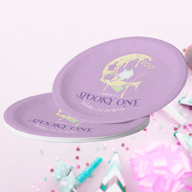 Little Ghost Boo & Moon Cute Spooky One Halloween Paper Plates (Creator Uploaded)