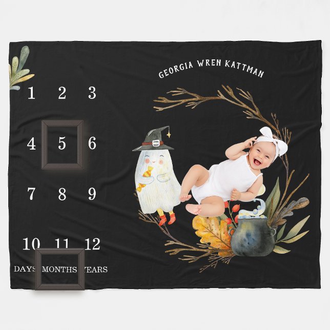Little Ghost Halloween Baby Milestone Blanket (Creator Uploaded)