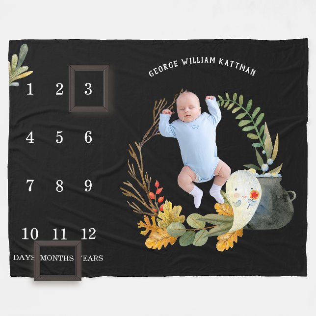 Little Ghost Halloween Baby Milestone Blanket (Creator Uploaded)