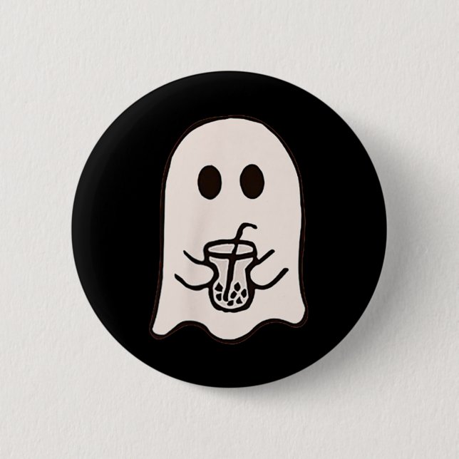 Little Ghost Ice Coffee Costume Halloween Button (Front)