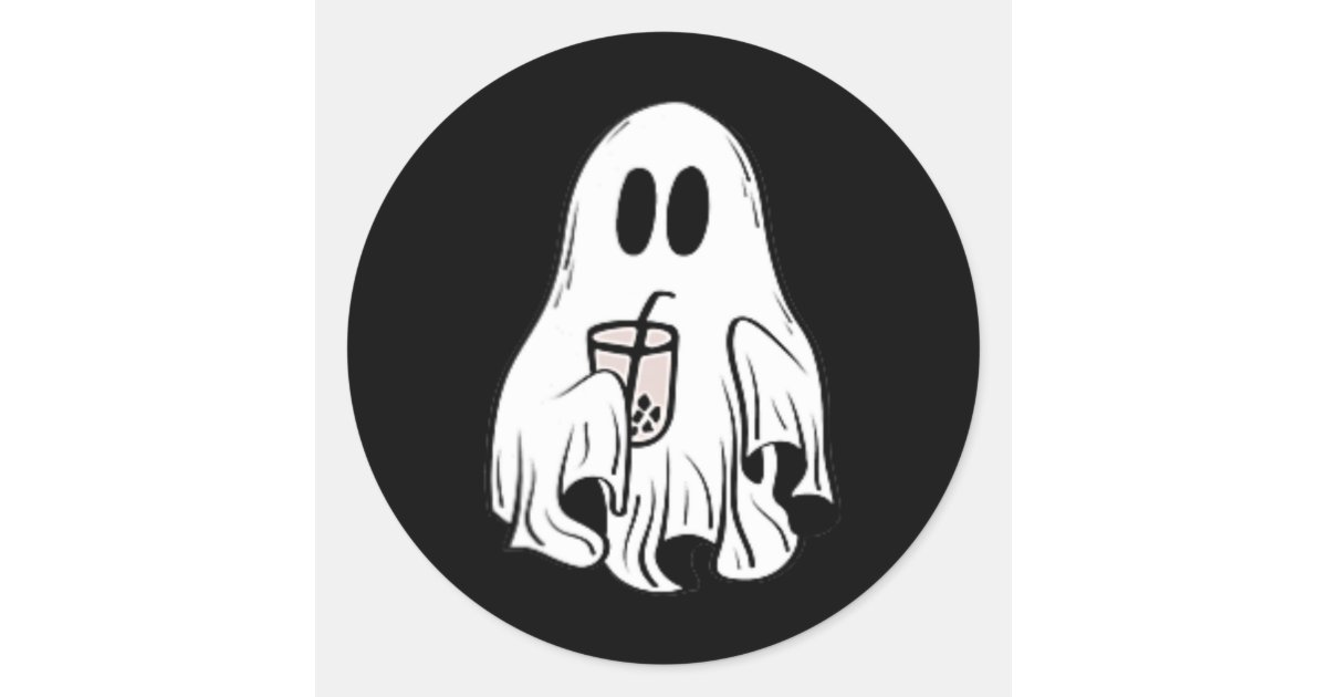 Little Ghost Ice Coffee Fun Happy Halloween Classic Round Sticker | Zazzle