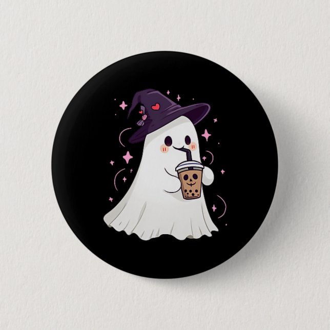 Little Ghost Ice Coffee Spooky Season Cute Ghost H Button (Front)