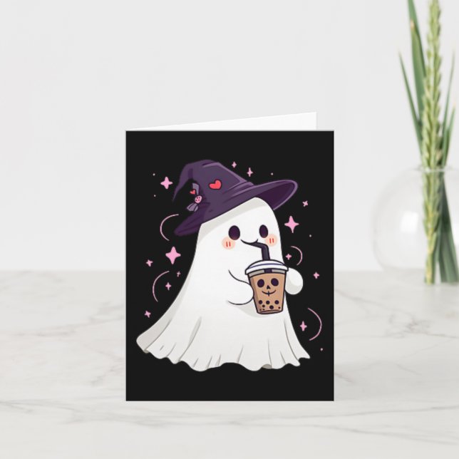 Little Ghost Ice Coffee Spooky Season Cute Ghost H Card (Front)