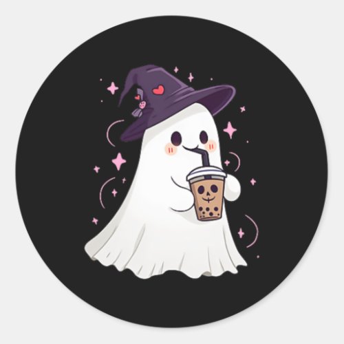 Little Ghost Ice Coffee Spooky Season Cute Ghost H Classic Round Sticker