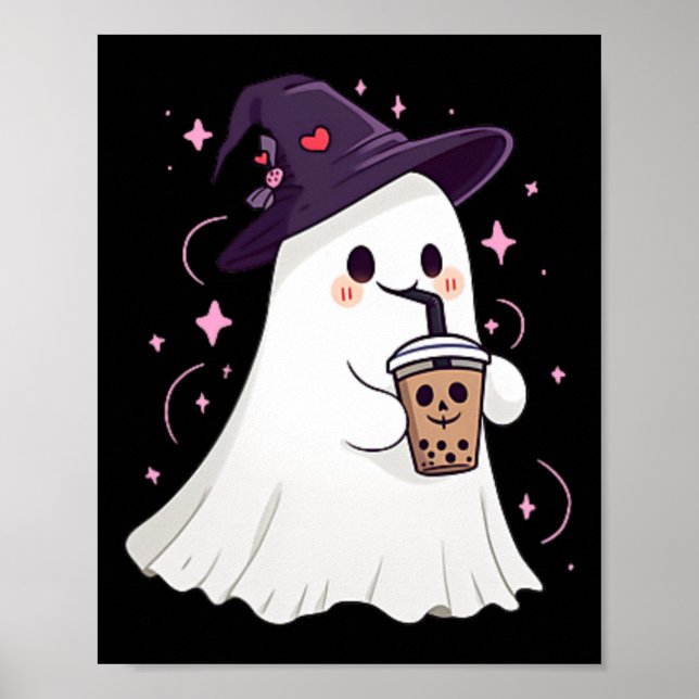 Little Ghost Ice Coffee Spooky Season Cute Ghost H Poster (Front)