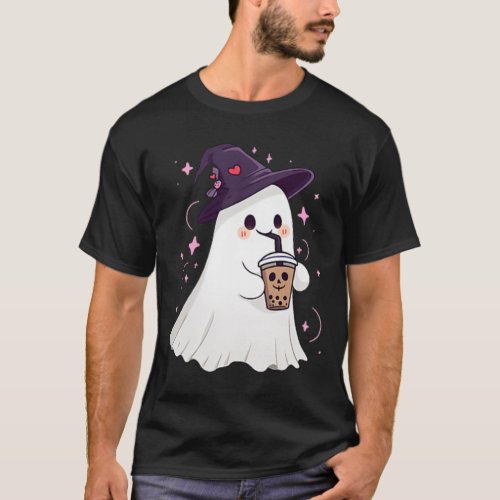 Little Ghost Ice Coffee Spooky Season Cute Ghost H T_Shirt