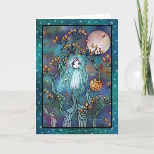 Little Ghost in the Trees Cute Halloween Art Card