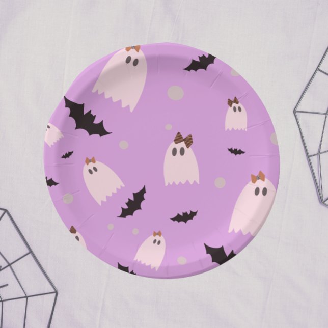 Little ghosts with bows purple Halloween   Paper Plates (Creator Uploaded)