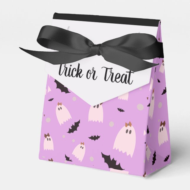 Little Ghosts with Bows Trick Or Treat Halloween Favor Boxes (Front Side)