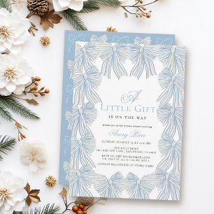 Little Gift Blue Bow/Ribbon Boy Baby Shower Invitation