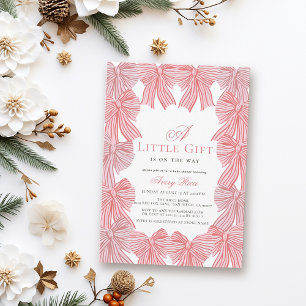 Little Gift Pink & Red Bow/ribbon Girl Baby Shower Invitation
