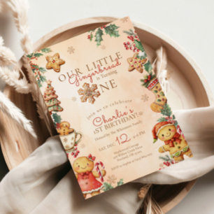 Little Gingerbread 1st Birthday Christmas Invitation