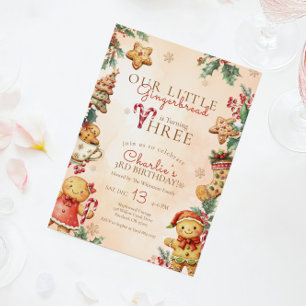 Little Gingerbread 3rd Birthday Christmas Invitation